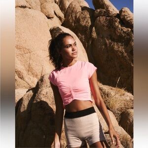 NWOT FP Movement by Free People Mile a Minute short sleeve Tee in lt pink Small